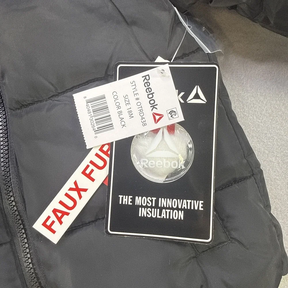 Reebok Toddler Heavyweight Comfortable Puffer Jacket‎ Size 18 Month Black NWT